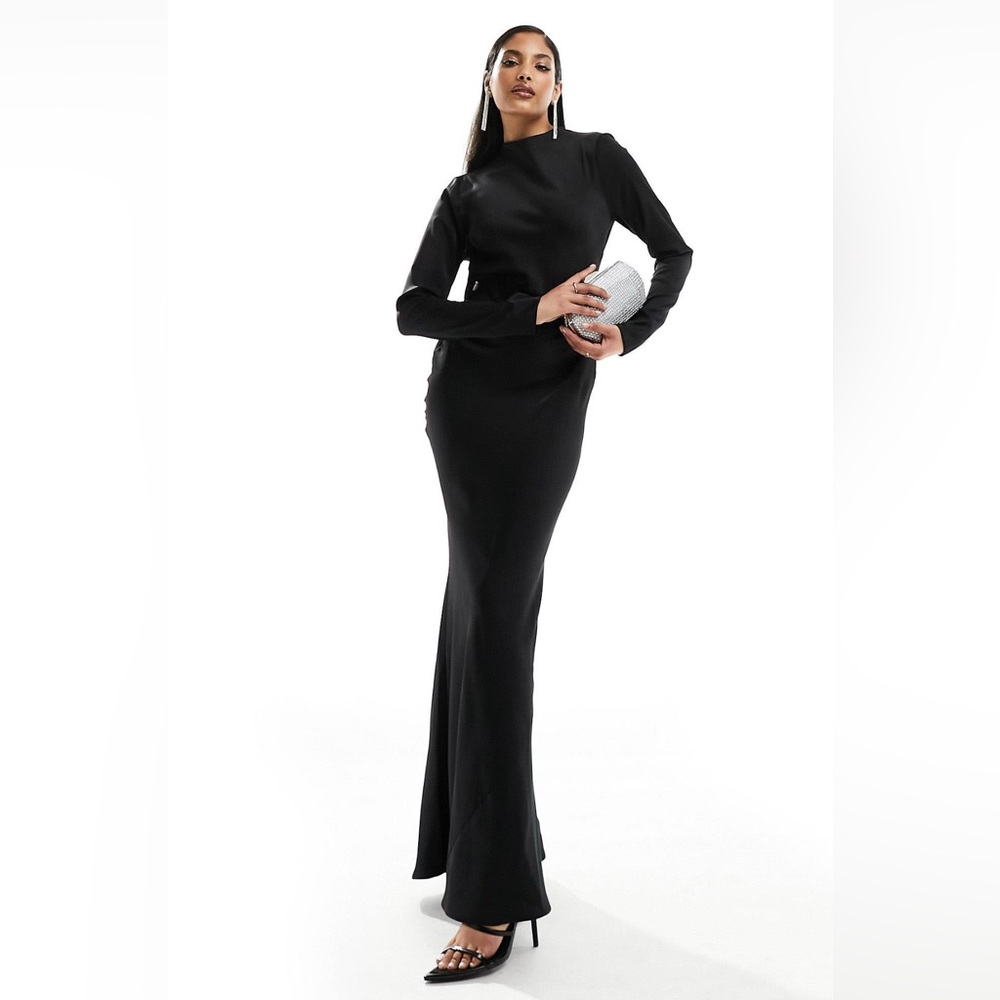 ASOS long sleeve satin open back maxi dress